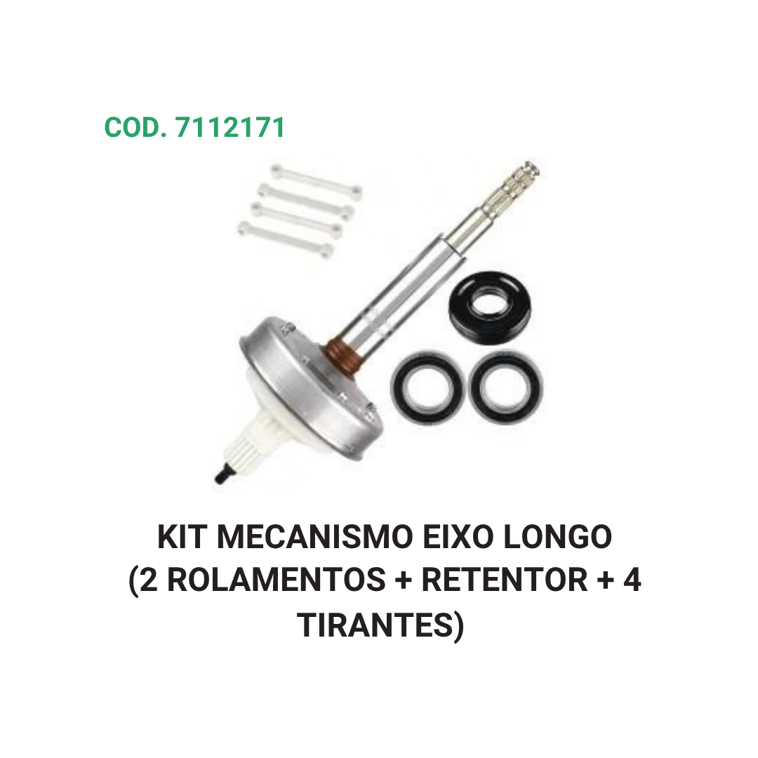 KIT MECANISMO EIXO LONGO (2 ROLAMENTOS + RETENTOR + 4 TIRANTES)