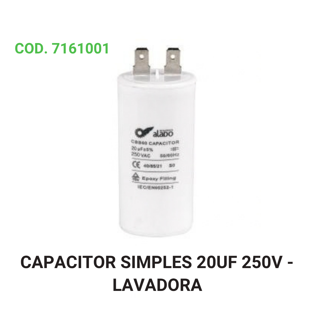 CAPACITOR SIMPLES 20UF 250V - LAVADORA
