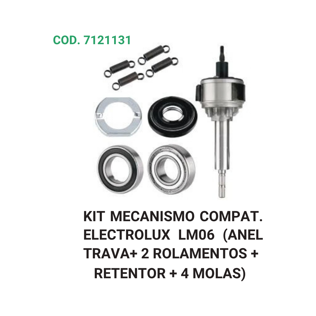 KIT MECANISMO COMPAT. ELECTROLUX LM06 (ANEL TRAVA+ 2 ROLAMENTOS + RETENTOR + 4 MOLAS)
